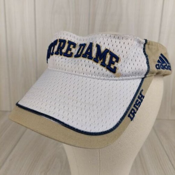 Adidas Accessories | Adidas Notre Dame Fighting Irish Visor Hat Cap Adjustable Football White Tan | Color: Tan/White | Size: Os | Qcityflips's Closet